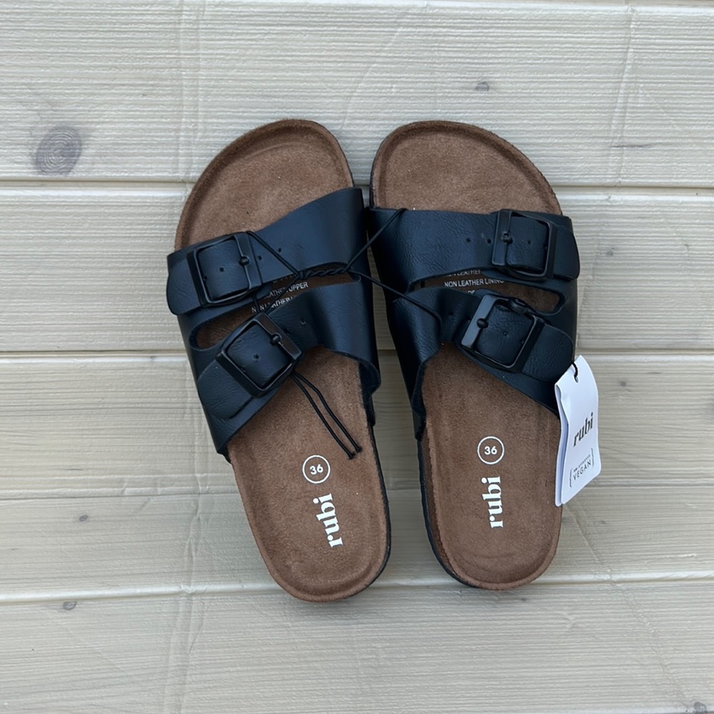 Rubi vegan  Rex double buckle slide  NWT